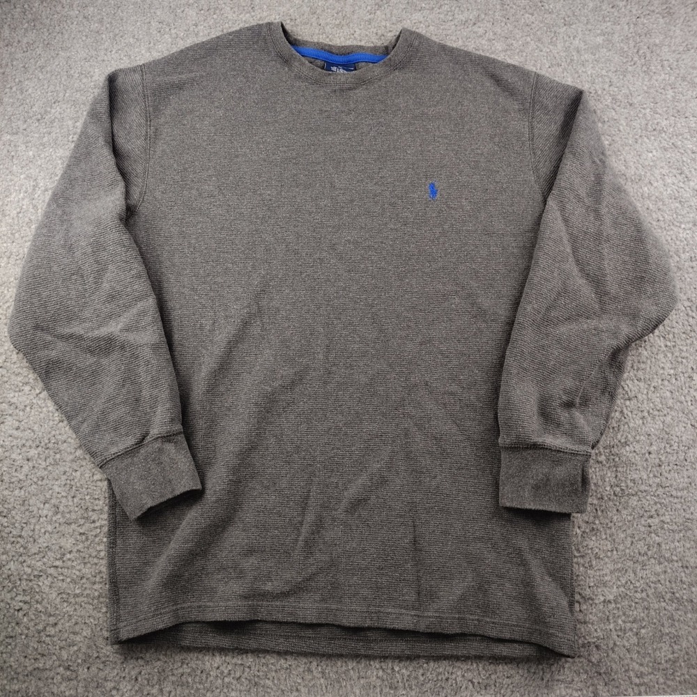 Polo Ralph Lauren Thermal Waffle Shirt Mens 2XL Knit Grey Blue Pony Sleepwear